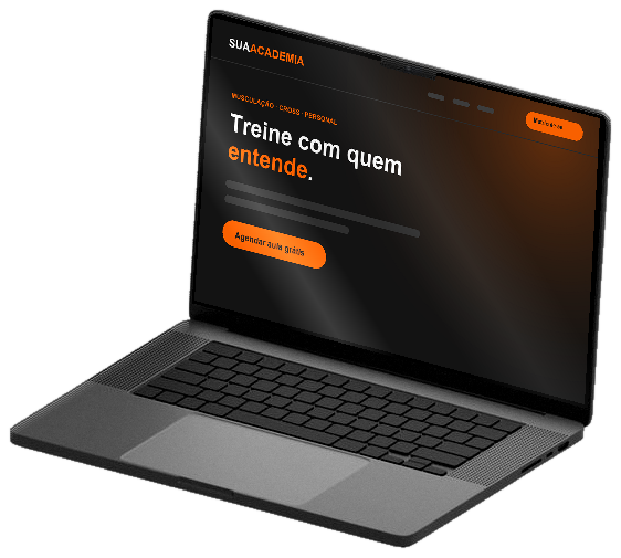 Exemplo de site de academia feito pela PRDigital, aberto em um notebook